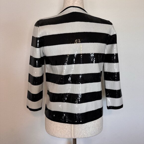 Ann Taylor Blazer Jacket Size Small Full Sequin Black And White Striped Lined - Picture 2 of 16